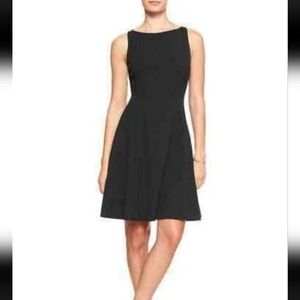Banana Republic Classic Black Pleated Fit and Flare Midi Dress